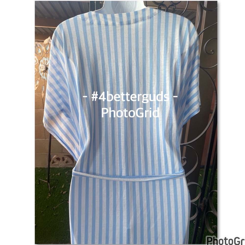 H&M Striped V-Neck Tunic Belted Tie Waist Swimsuit Cover Up Very Oversized MD - Picture 6 of 15